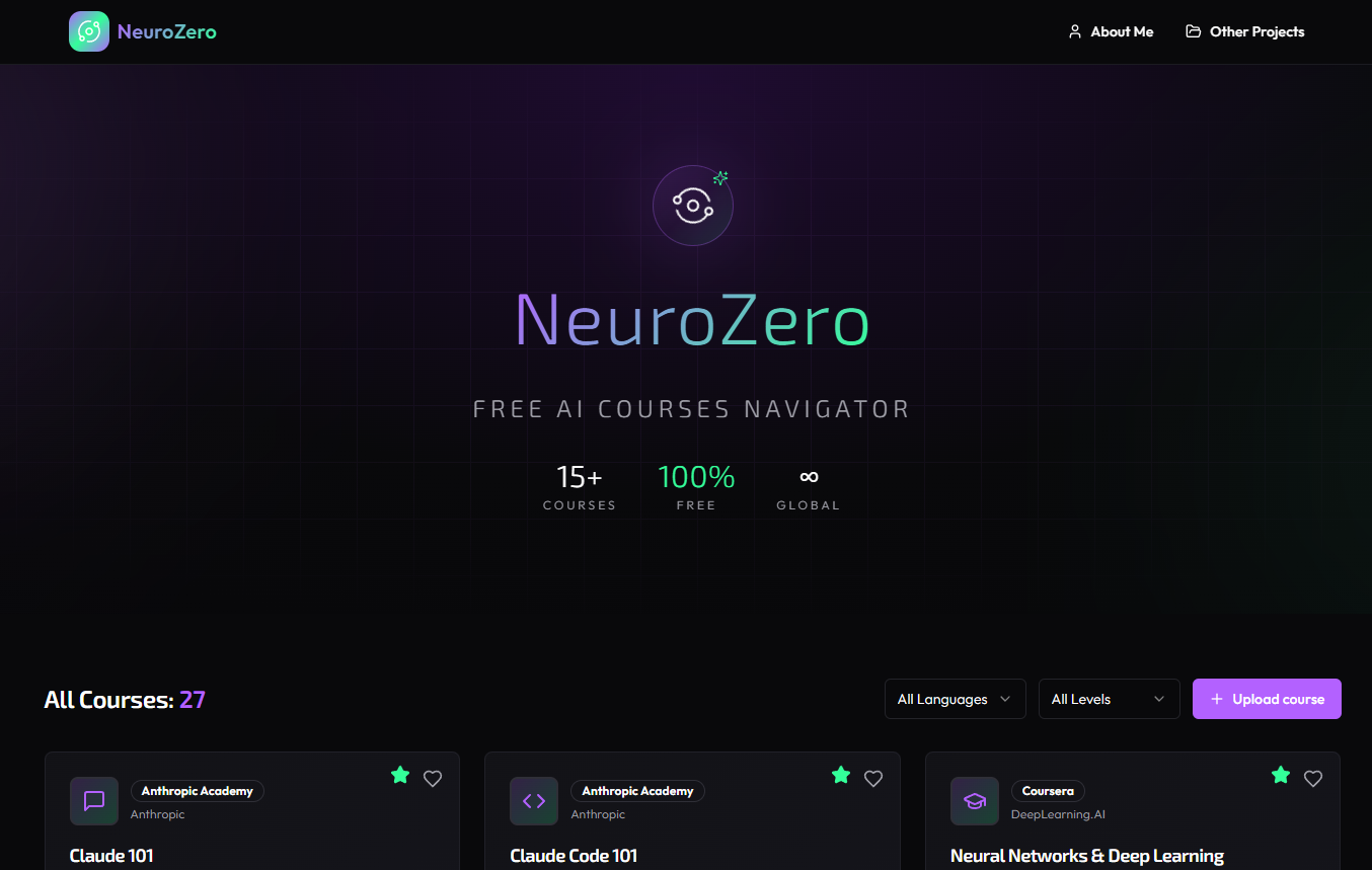 NeuroZero — נווט קורסי AI חינמיים