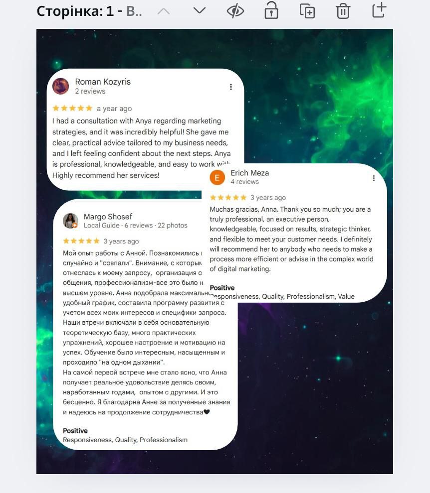 Отзывы клиентов в Google — Roman Kozyris, Margo Shosef, Erich Meza